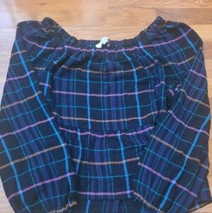 LOFT Blue Off the Shoulder Puff Sleeve Blouse